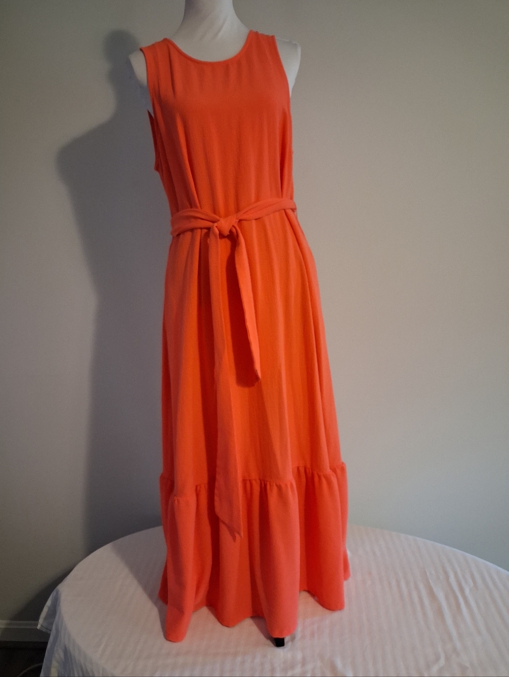 Orange Sleeveless Maxi Dress with Waist Tie Size Large